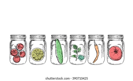 Vector illustration of jars with some healthy food in there