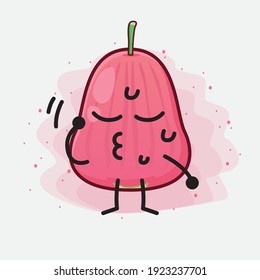 Vector Illustration of Java Apple Fruit Character with cute face, simple hands and leg line art on Isolated Background. Flat cartoon doodle style.