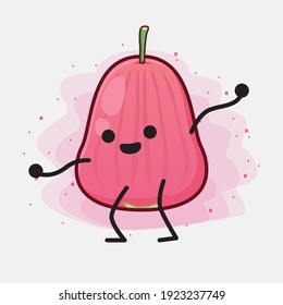 Vector Illustration of Java Apple Fruit Character with cute face, simple hands and leg line art on Isolated Background. Flat cartoon doodle style.