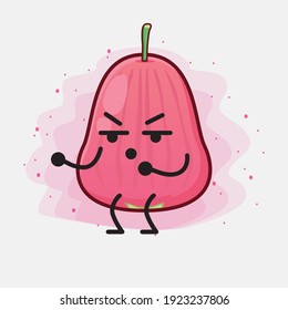 Vector Illustration of Java Apple Fruit Character with cute face, simple hands and leg line art on Isolated Background. Flat cartoon doodle style.