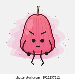 Vector Illustration of Java Apple Fruit Character with cute face, simple hands and leg line art on Isolated Background. Flat cartoon doodle style.