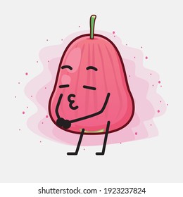 Vector Illustration of Java Apple Fruit Character with cute face, simple hands and leg line art on Isolated Background. Flat cartoon doodle style.
