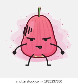 Vector Illustration of Java Apple Fruit Character with cute face, simple hands and leg line art on Isolated Background. Flat cartoon doodle style.