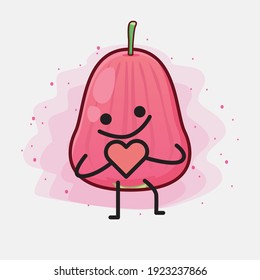 Vector Illustration of Java Apple Fruit Character with cute face, simple hands and leg line art on Isolated Background. Flat cartoon doodle style.