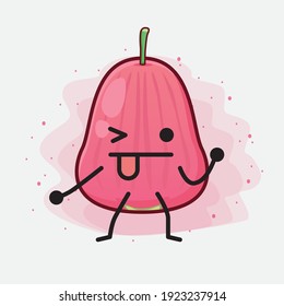 Vector Illustration of Java Apple Fruit Character with cute face, simple hands and leg line art on Isolated Background. Flat cartoon doodle style.