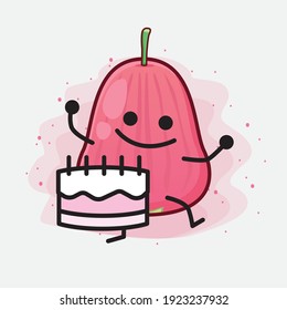 Vector Illustration of Java Apple Fruit Character with cute face, simple hands and leg line art on Isolated Background. Flat cartoon doodle style.