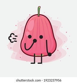 Vector Illustration of Java Apple Fruit Character with cute face, simple hands and leg line art on Isolated Background. Flat cartoon doodle style.