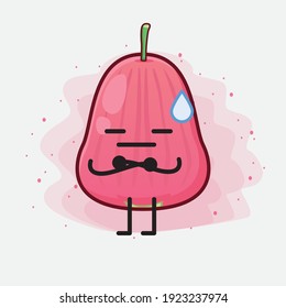 Vector Illustration of Java Apple Fruit Character with cute face, simple hands and leg line art on Isolated Background. Flat cartoon doodle style.