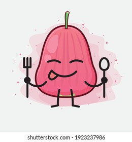 Vector Illustration of Java Apple Fruit Character with cute face, simple hands and leg line art on Isolated Background. Flat cartoon doodle style.