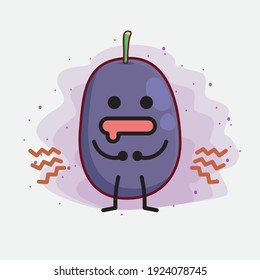 Vector Illustration of Java Plum Fruit Character with cute face, simple hands and leg line art on Isolated Background. Flat cartoon doodle style.