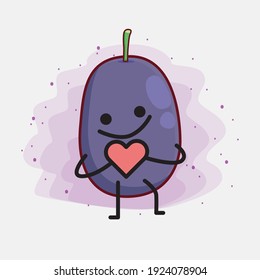 Vector Illustration of Java Plum Fruit Character with cute face, simple hands and leg line art on Isolated Background. Flat cartoon doodle style.