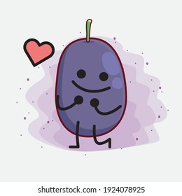 Vector Illustration of Java Plum Fruit Character with cute face, simple hands and leg line art on Isolated Background. Flat cartoon doodle style.