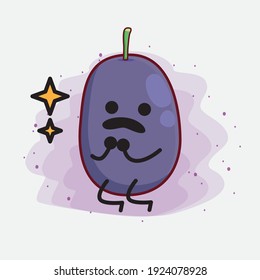 Vector Illustration of Java Plum Fruit Character with cute face, simple hands and leg line art on Isolated Background. Flat cartoon doodle style.