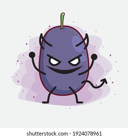Vector Illustration of Java Plum Fruit Character with cute face, simple hands and leg line art on Isolated Background. Flat cartoon doodle style.