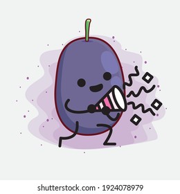 Vector Illustration of Java Plum Fruit Character with cute face, simple hands and leg line art on Isolated Background. Flat cartoon doodle style.