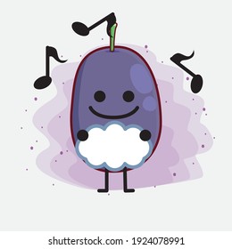 Vector Illustration of Java Plum Fruit Character with cute face, simple hands and leg line art on Isolated Background. Flat cartoon doodle style.