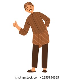 
vector illustration of a Javanese male character complete with Javanese traditional clothing and polite body gestures