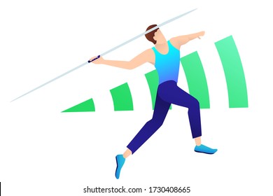 Ilustración vectorial del lanzador de javelin en acción. Concepto de deporte