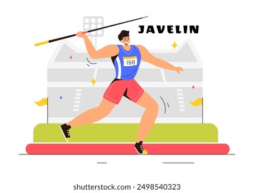 Vektorgrafik von Javelin Thrower Athleten mit einem langen Speer geformt Werkzeug, um so weit wie möglich in einer sportlichen Aktivität werfen flachen Hintergrund