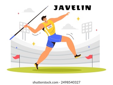 Vektorgrafik von Javelin Thrower Athleten mit einem langen Speer geformt Werkzeug, um so weit wie möglich in einer sportlichen Aktivität werfen flachen Hintergrund