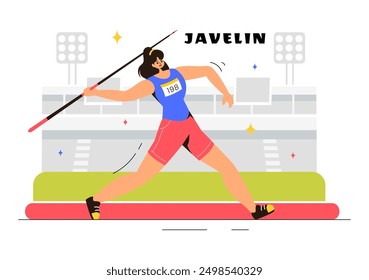 Vektorgrafik von Javelin Thrower Athleten mit einem langen Speer geformt Werkzeug, um so weit wie möglich in einer sportlichen Aktivität werfen flachen Hintergrund