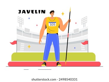 Vektorgrafik von Javelin Thrower Athleten mit einem langen Speer geformt Werkzeug, um so weit wie möglich in einer sportlichen Aktivität werfen flachen Hintergrund