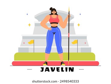 Vektorgrafik von Javelin Thrower Athleten mit einem langen Speer geformt Werkzeug, um so weit wie möglich in einer sportlichen Aktivität werfen flachen Hintergrund