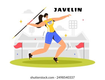 Vektorgrafik von Javelin Thrower Athleten mit einem langen Speer geformt Werkzeug, um so weit wie möglich in einer sportlichen Aktivität werfen flachen Hintergrund