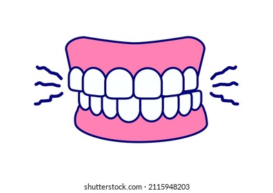 Vector illustration of jaw involuntary clenching on white background.