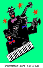 Vector illustration of a jazz band on a colorful background