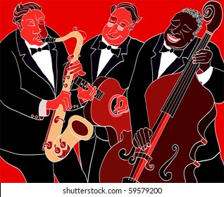 Vector illustration of a Jazz band over red background