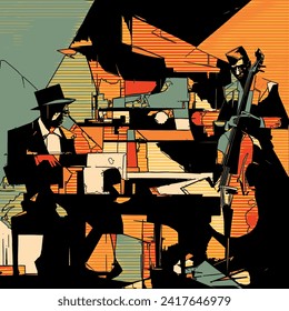 Vector illustration of a jazz band playing in a club. Disc cover