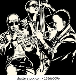 Vector illustration of a jazz band with  trumpet and double bass