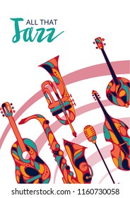 Vector illustration - Jazz festival. Hand-drawn music instruments. For music events, jazz concerts.