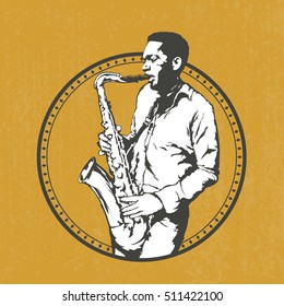 Vector illustration - Jazz man plays the saxophone