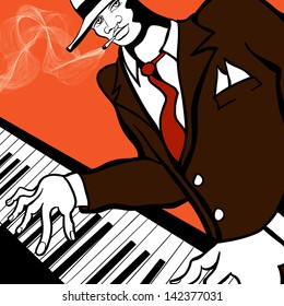 Vector illustration of a Jazz piano player