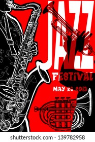 Vector illustration of a Jazz poster with saxophonist