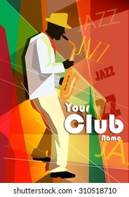 Vector illustration of a Jazz poster with saxophonist template