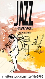 Vector illustration of a Jazz poster with trumpeter