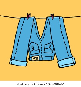 Vector Illustration Jeans Hang On A Rope