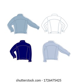 Vector Illustration Of Jeans Jacket. Denim Jacket Back Various Style Mock Up.