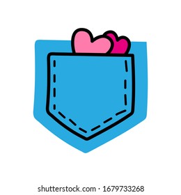 Ilustración vectorial del bolsillo de los jeans con dos corazones
