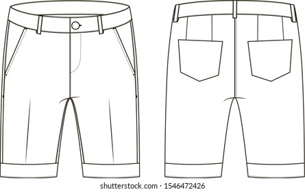 Vector illustration of jeans shorts. Front and back views