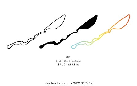 Vector illustration of Jeddah Corniche Circuit Saudi Arabia motorsport race track isolated on white background