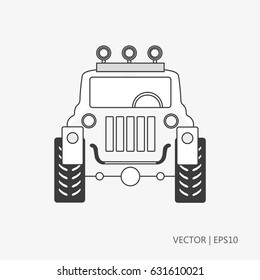 Vector illustration. A jeep. Big off-road car. Sketch. Drawing for children. Flat icon