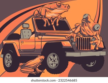 vector illustration of jeep on colorful background