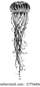 Vector illustration of a jelly fish in black and white graphic style - a tattoo template