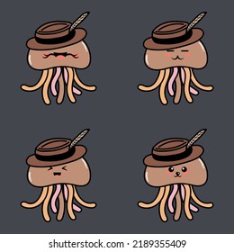 Vector illustration of jellyfish cartoon character with a variety of unique expressions, perfect for stickers, icons, logos and advertisements