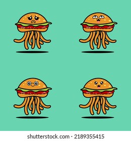 Vector illustration of jellyfish cartoon character with a variety of unique expressions, perfect for stickers, icons, logos and advertisements