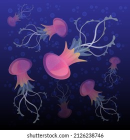 Vector illustration of a jellyfish . Jellyfish in cartoon style. Jellyfish in the sea.